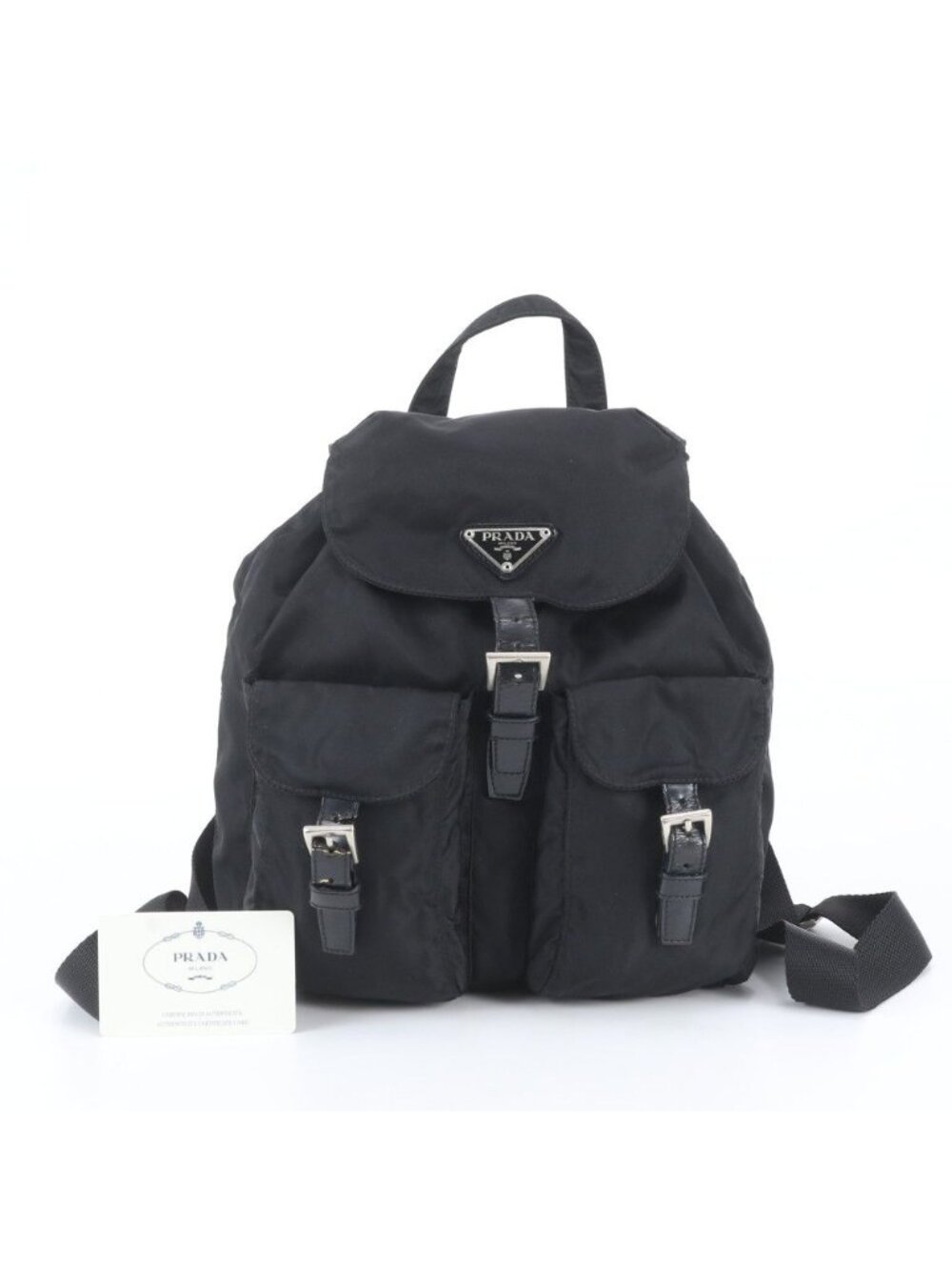 Prada Tessuto Nylon Triangle Logo Leather Backpack